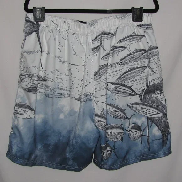 Mens Guy Harvey Blue White Fish Swordfish Lined Board Shorts Size Extra Large XL - Picture 3 of 7